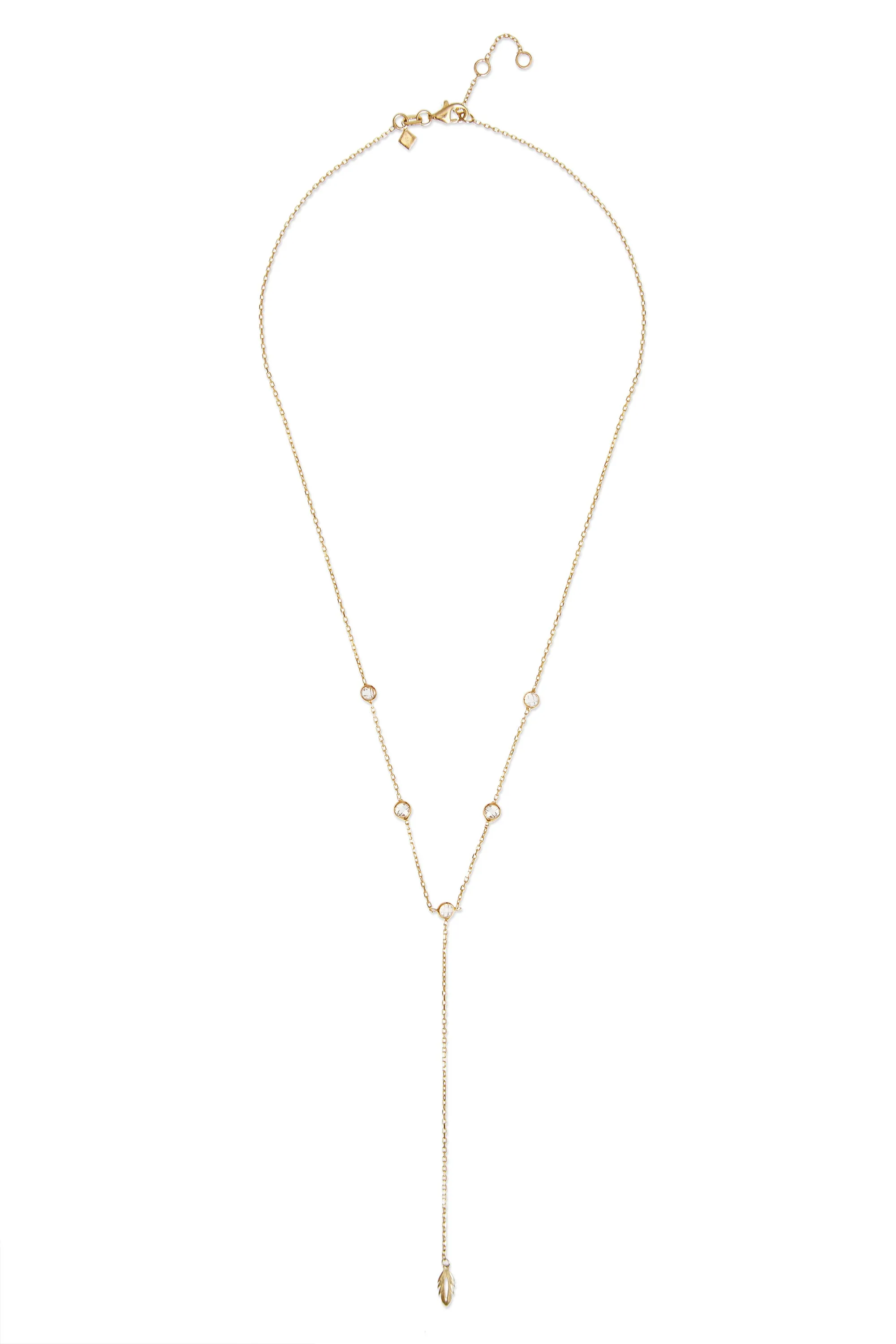 Bezel - Set Stone Feather Y Necklace - 14 karat gold necklace, zirconia stones