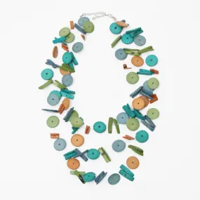 Blue Green Triple Strand Elaine Statement Necklace