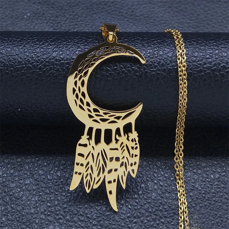 Boho Feather Pendant Male Necklace for Women Men Stainless Steel Silver Color Leaf Chain Jewelry Gift collar hombre N3393S01