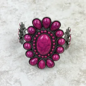 BR211230-02  Natural Stone Concho Cuff Bracelet