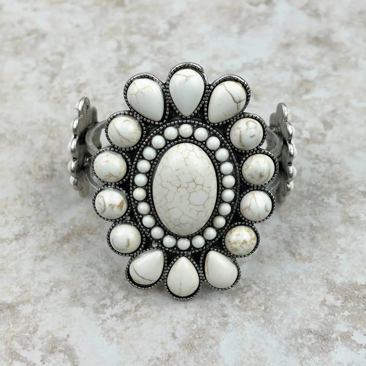 BR211230-02  Natural Stone Concho Cuff Bracelet