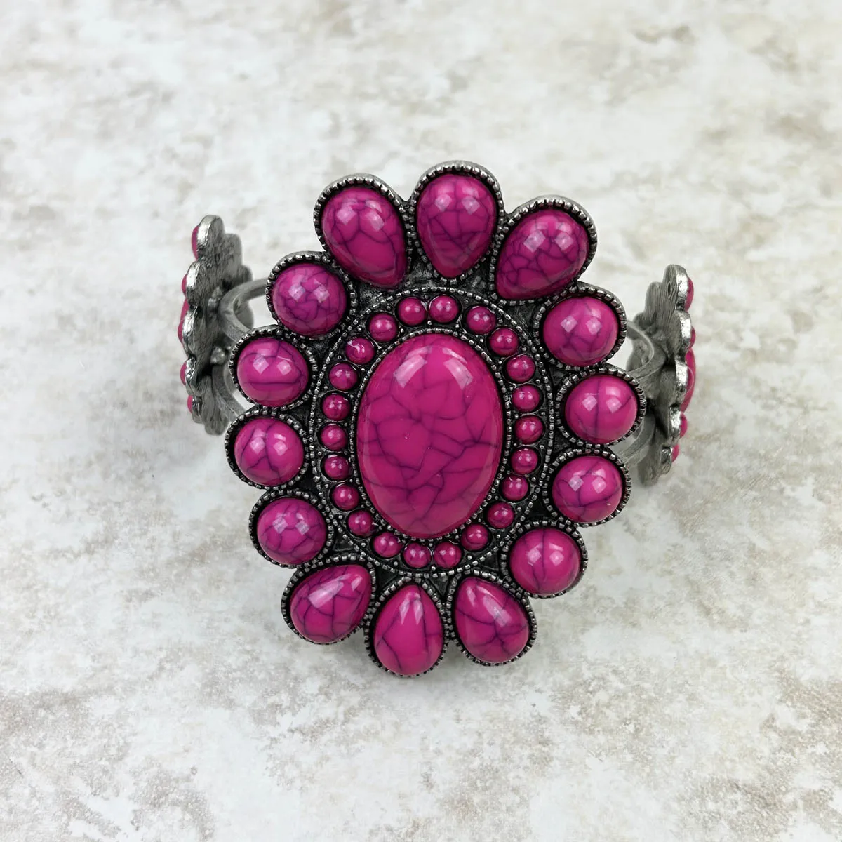 BR211230-02  Natural Stone Concho Cuff Bracelet