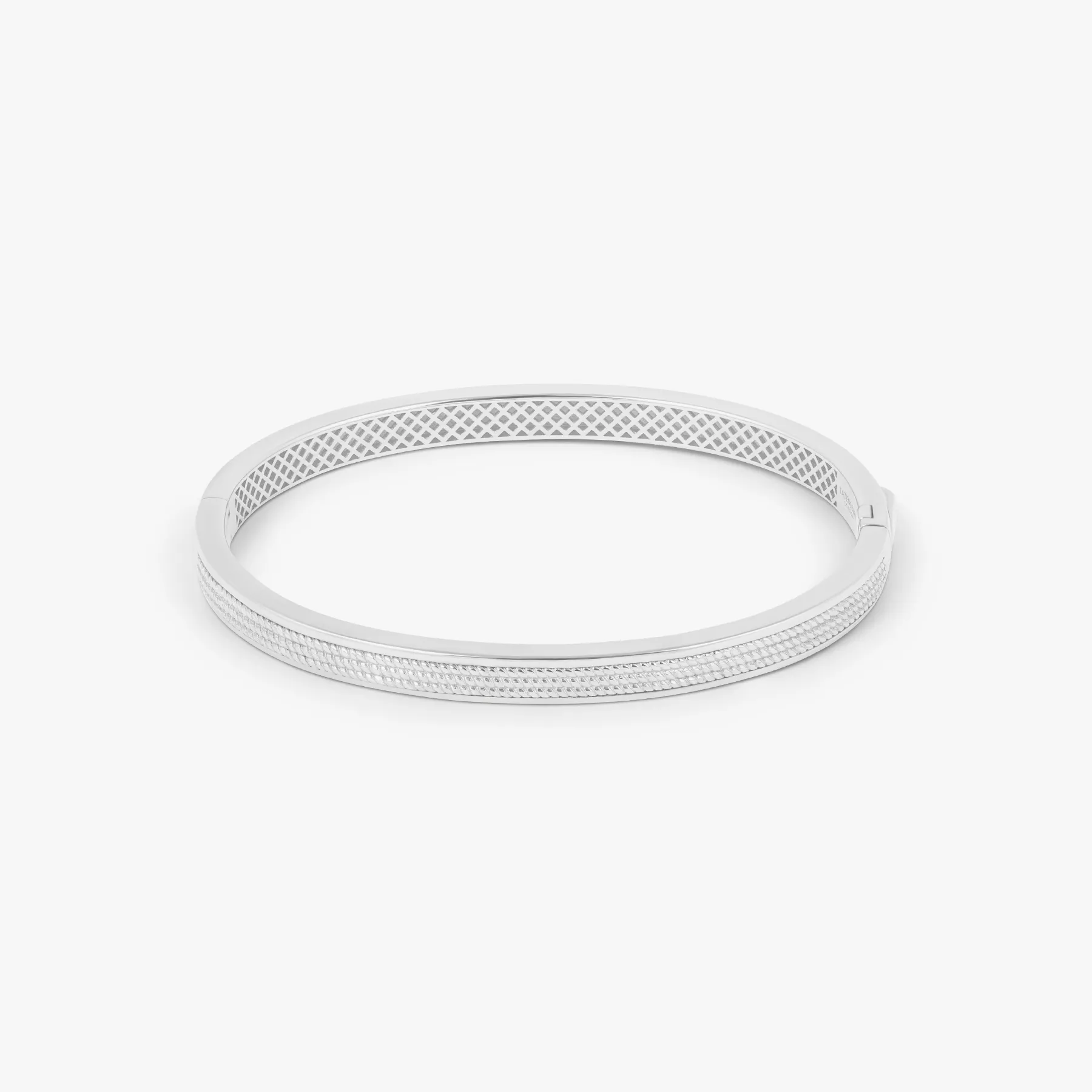 Buckingham Rope Hinge Cuff Bangle in Rhodium Plated Silver