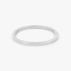 Buckingham Rope Hinge Cuff Bangle in Rhodium Plated Silver