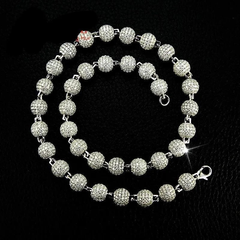 Buddha Beads Necklace - Silver 925 Cuban Link Moissanite Chain
