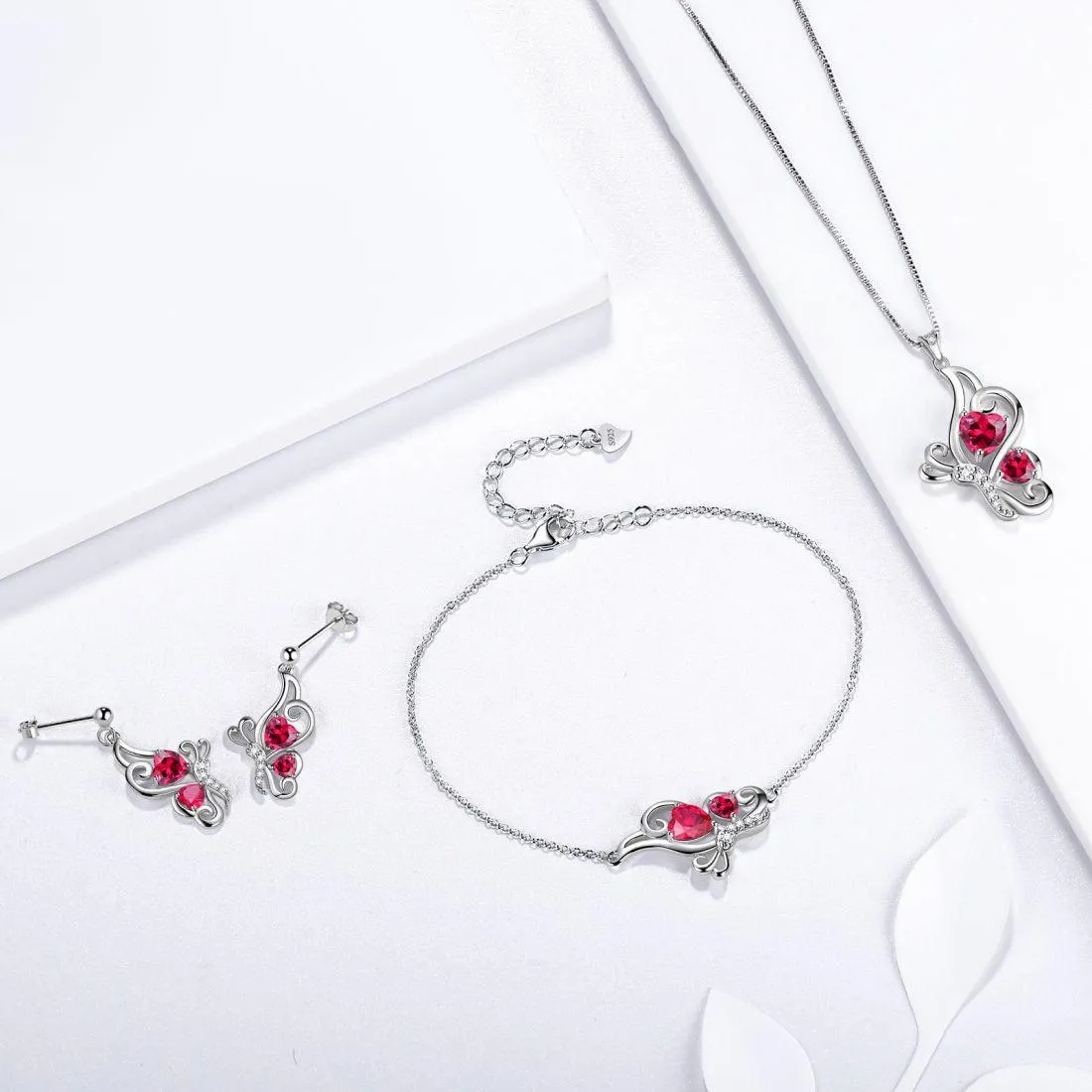 Butterfly Birthstone July Ruby Earrings Women Girls Jewelry Birthday Gift Sterling Silver