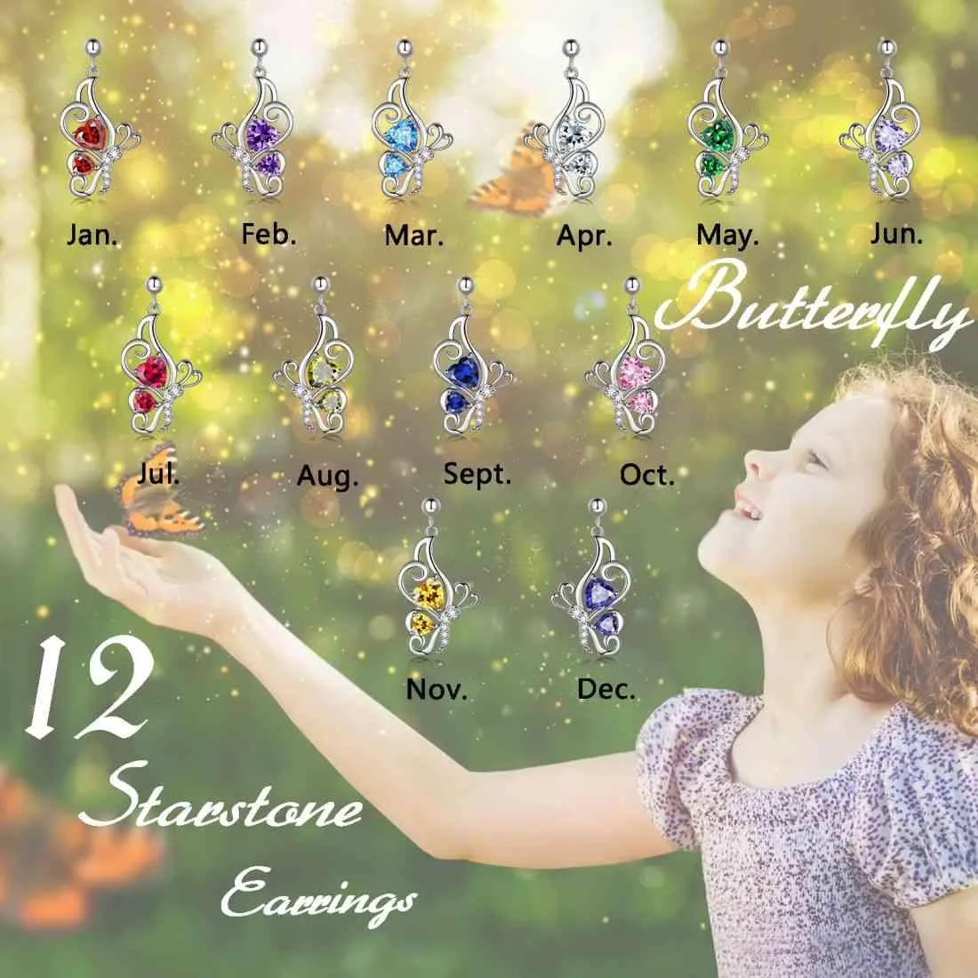 Butterfly Birthstone July Ruby Earrings Women Girls Jewelry Birthday Gift Sterling Silver