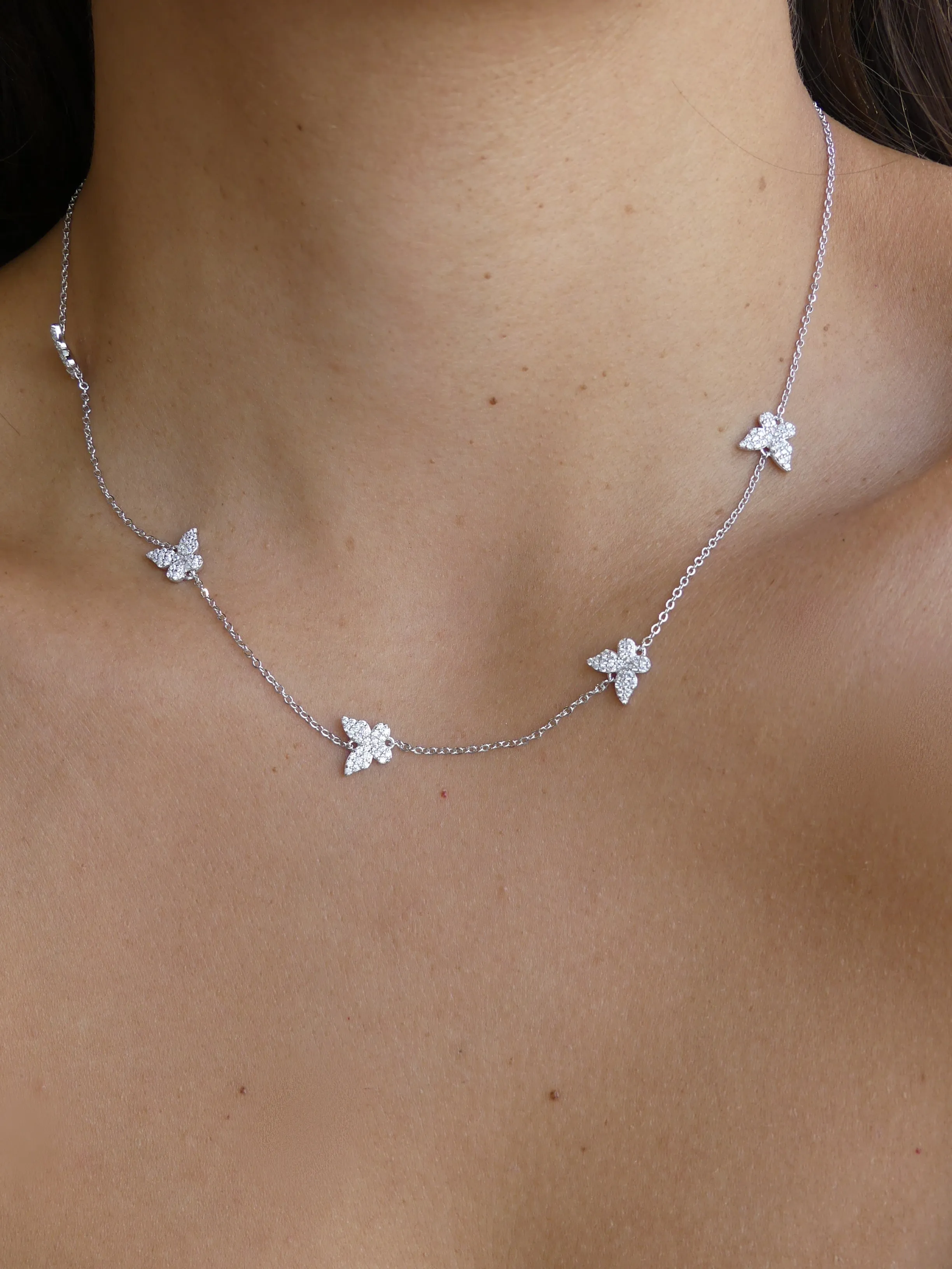Butterfly by the Inch Diamond CZ .925 Sterling Silver Waterproof Short Necklace