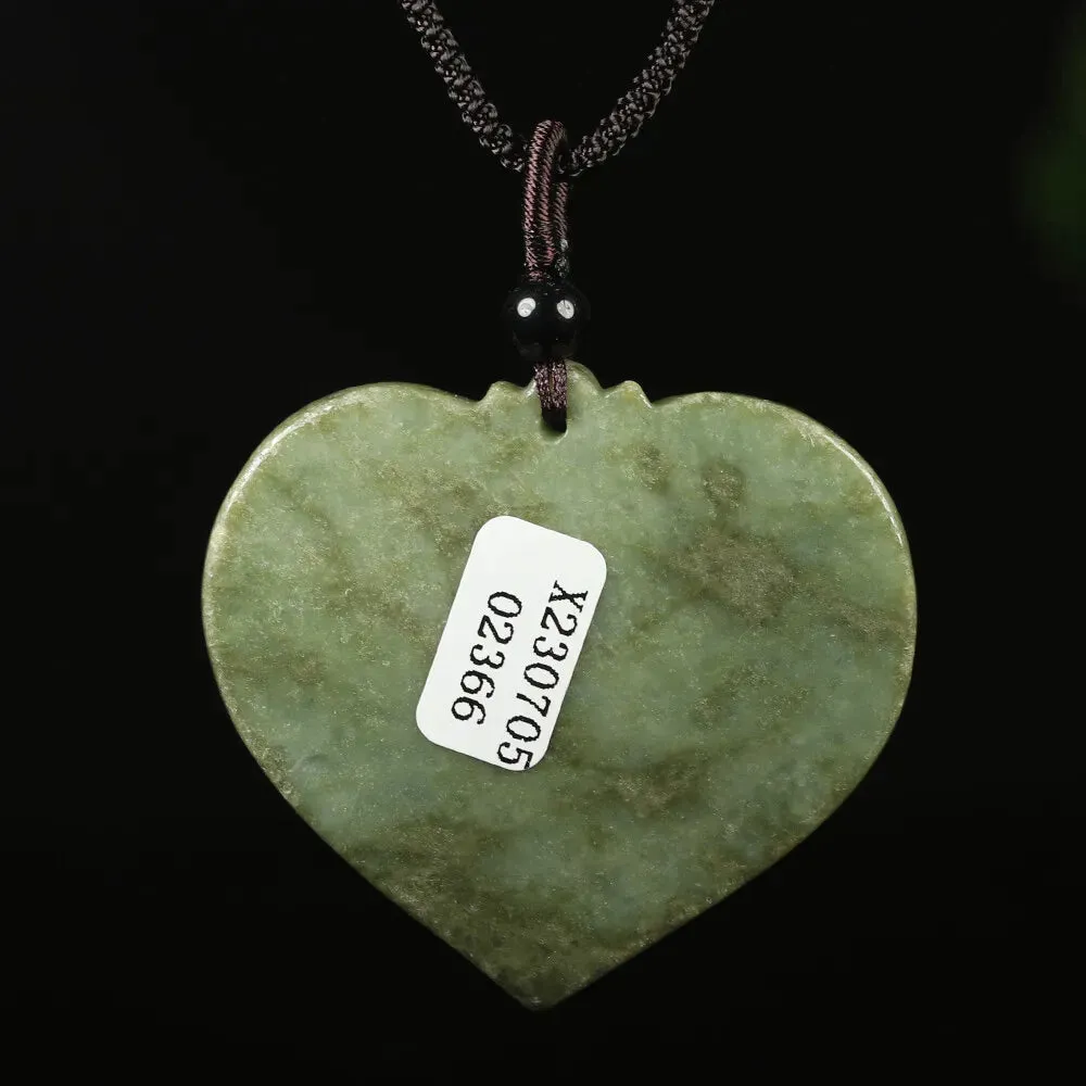 Certified Grade A Green Natural Jadeite Jade Pendant Heart Lover Hand