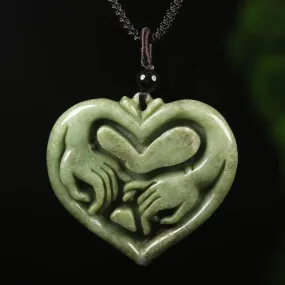 Certified Grade A Green Natural Jadeite Jade Pendant Heart Lover Hand