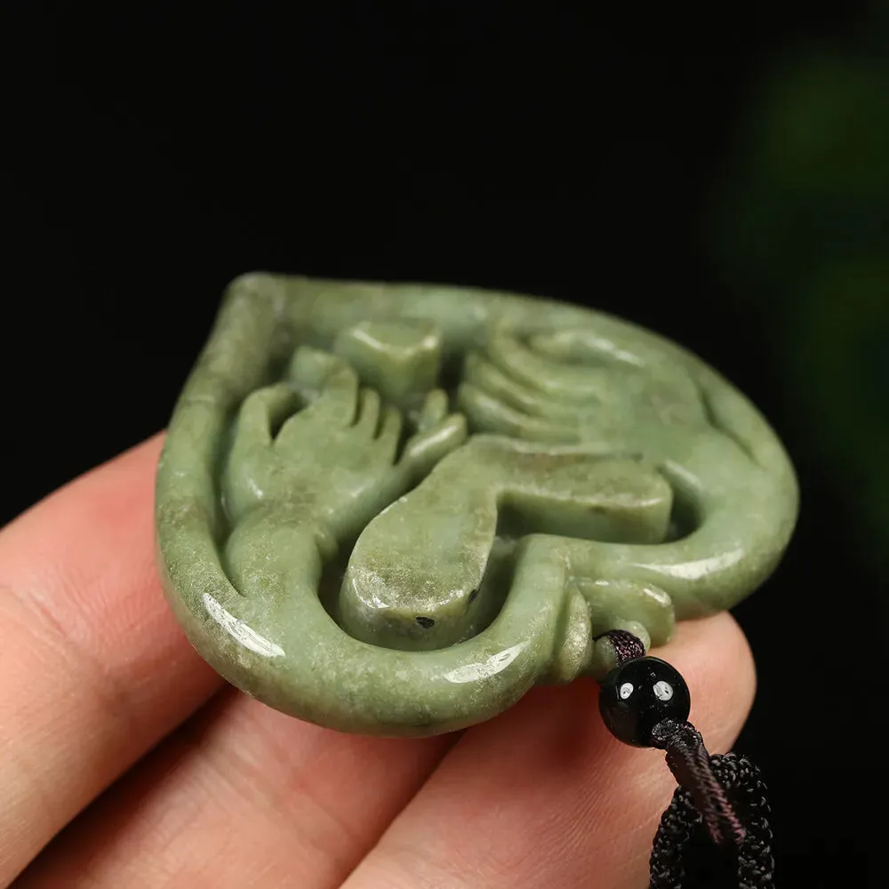 Certified Grade A Green Natural Jadeite Jade Pendant Heart Lover Hand