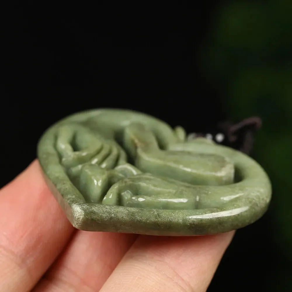 Certified Grade A Green Natural Jadeite Jade Pendant Heart Lover Hand