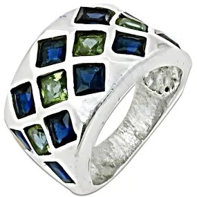 Charming Green Glass Zirconia Gemstone Silver Ring - Elegant Jewelry