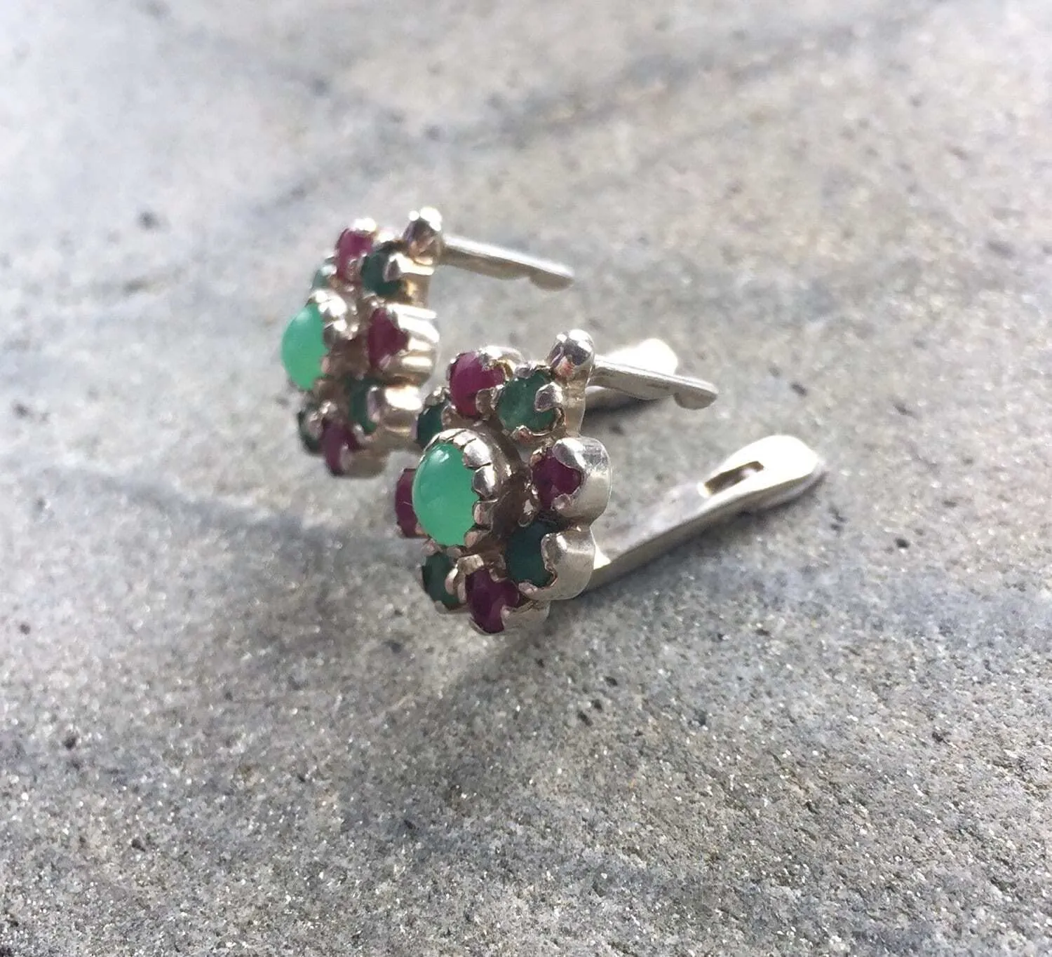 Chrysoprase Earrings - Emerald Flower Studs - Daisy Ruby Earrings