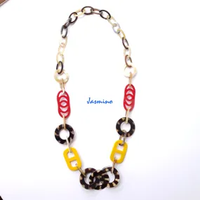 Colorful and Trendy Necklace J17913, Made by Natural Buffalo Horn and Lacquer