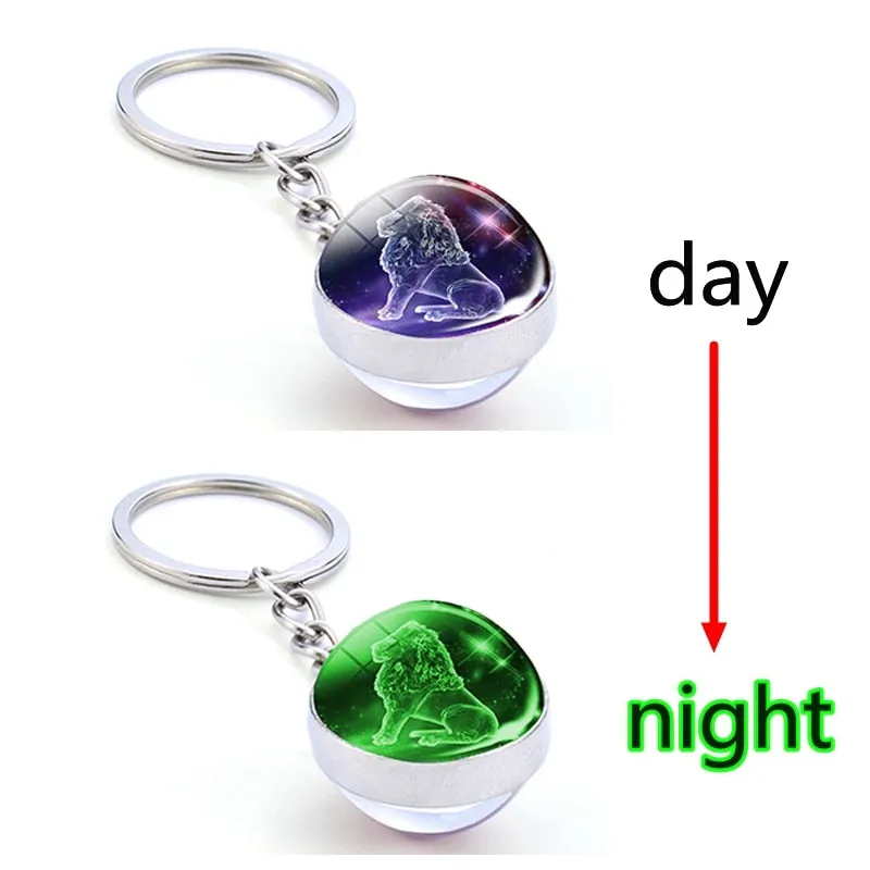 Constellation Luminous Keychain Glass Ball Pendant Zodiac Keychain Glow In The Dark Key Chain Holder