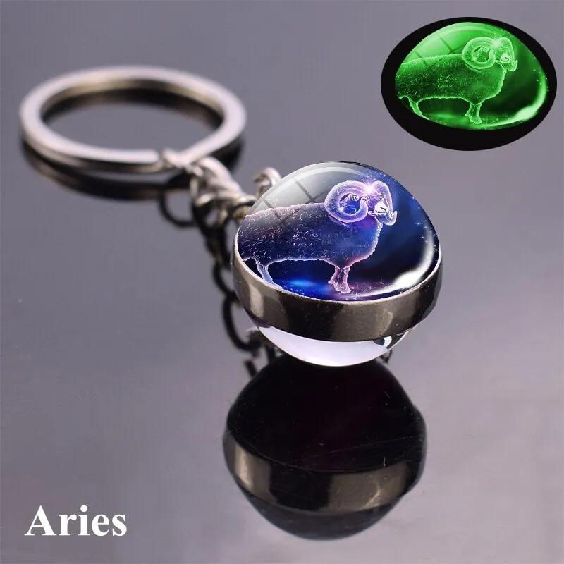 Constellation Luminous Keychain Glass Ball Pendant Zodiac Keychain Glow In The Dark Key Chain Holder