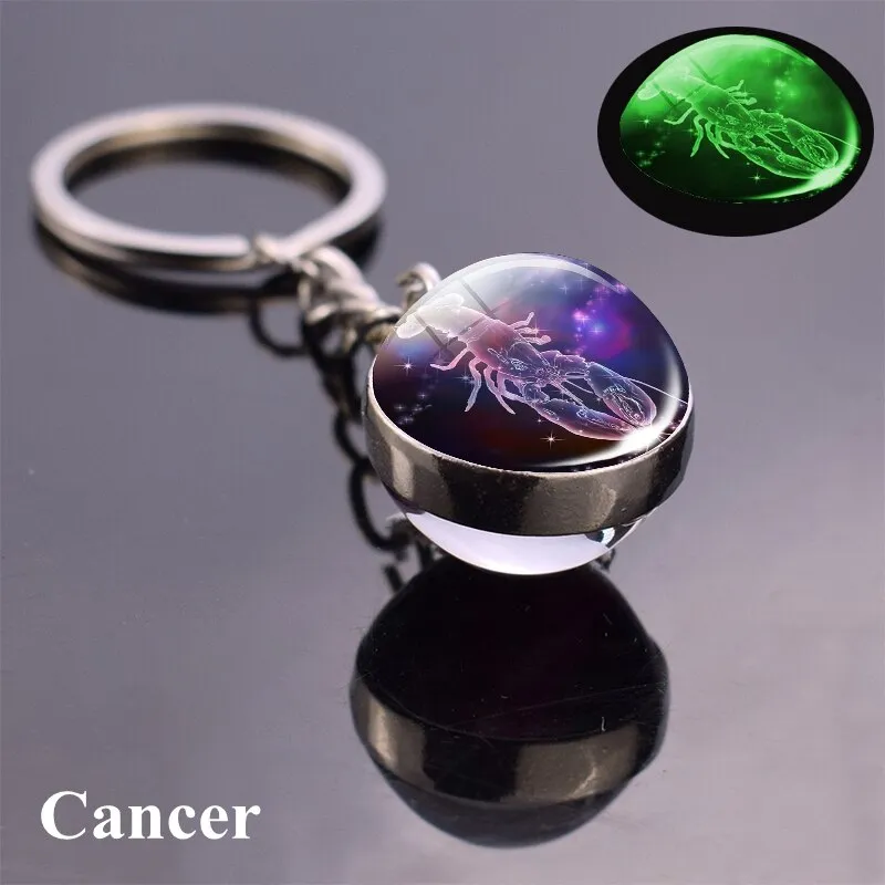 Constellation Luminous Keychain Glass Ball Pendant Zodiac Keychain Glow In The Dark Key Chain Holder