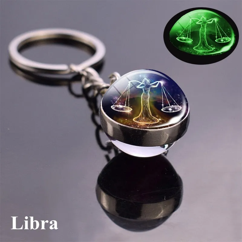 Constellation Luminous Keychain Glass Ball Pendant Zodiac Keychain Glow In The Dark Key Chain Holder