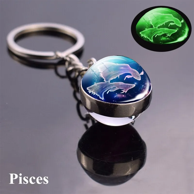 Constellation Luminous Keychain Glass Ball Pendant Zodiac Keychain Glow In The Dark Key Chain Holder