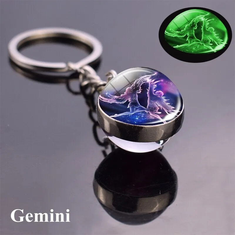 Constellation Luminous Keychain Glass Ball Pendant Zodiac Keychain Glow In The Dark Key Chain Holder