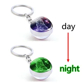 Constellation Luminous Keychain Glass Ball Pendant Zodiac Keychain Glow In The Dark Key Chain Holder