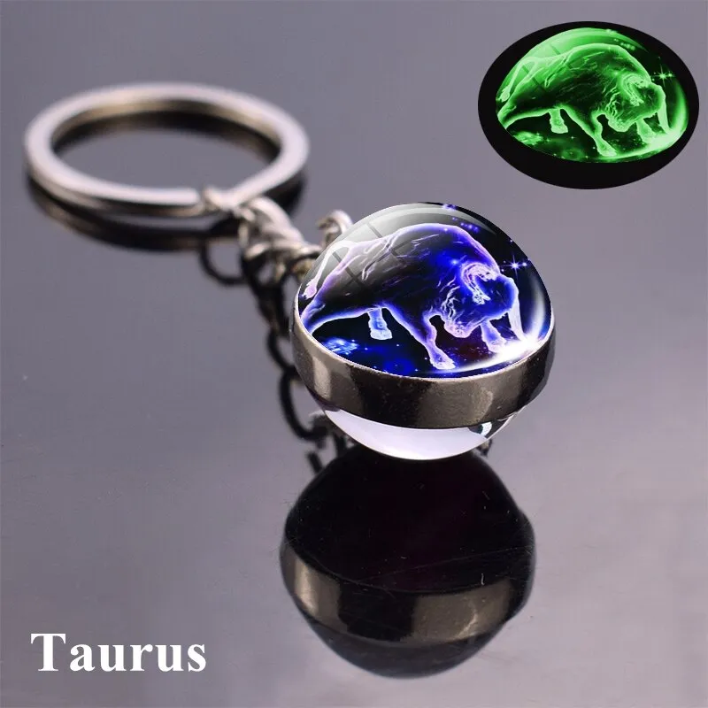 Constellation Luminous Keychain Glass Ball Pendant Zodiac Keychain Glow In The Dark Key Chain Holder