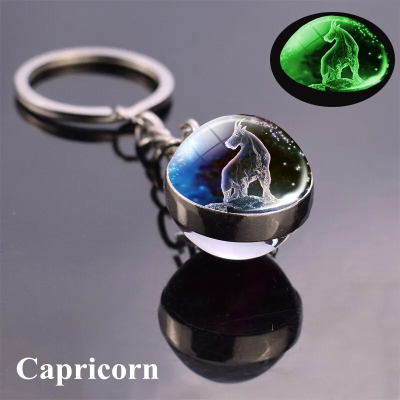 Constellation Luminous Keychain Glass Ball Pendant Zodiac Keychain Glow In The Dark Key Chain Holder