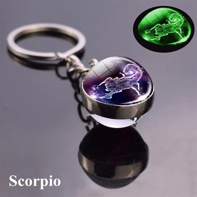 Constellation Luminous Keychain Glass Ball Pendant Zodiac Keychain Glow In The Dark Key Chain Holder