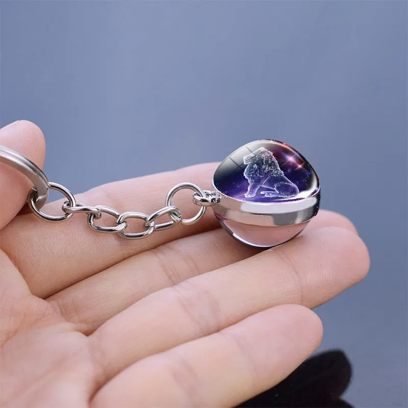 Constellation Luminous Keychain Glass Ball Pendant Zodiac Keychain Glow In The Dark Key Chain Holder