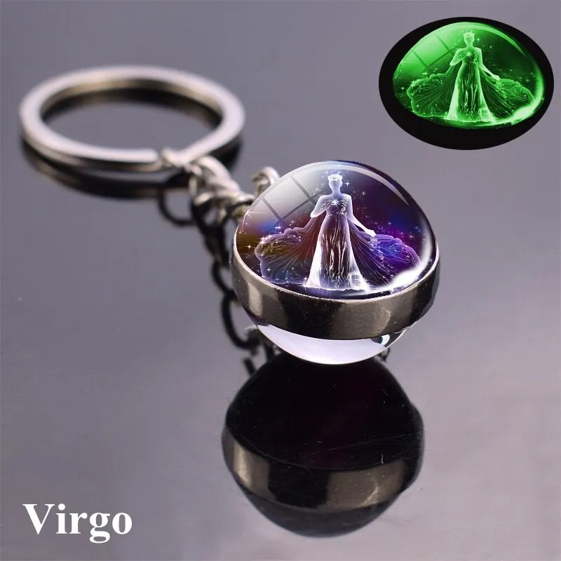 Constellation Luminous Keychain Glass Ball Pendant Zodiac Keychain Glow In The Dark Key Chain Holder