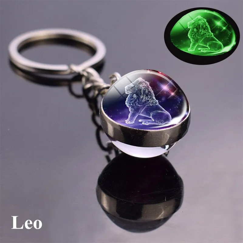 Constellation Luminous Keychain Glass Ball Pendant Zodiac Keychain Glow In The Dark Key Chain Holder