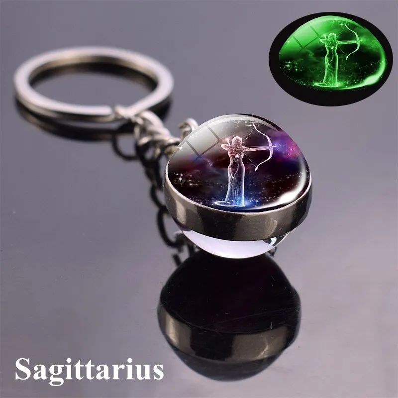 Constellation Luminous Keychain Glass Ball Pendant Zodiac Keychain Glow In The Dark Key Chain Holder
