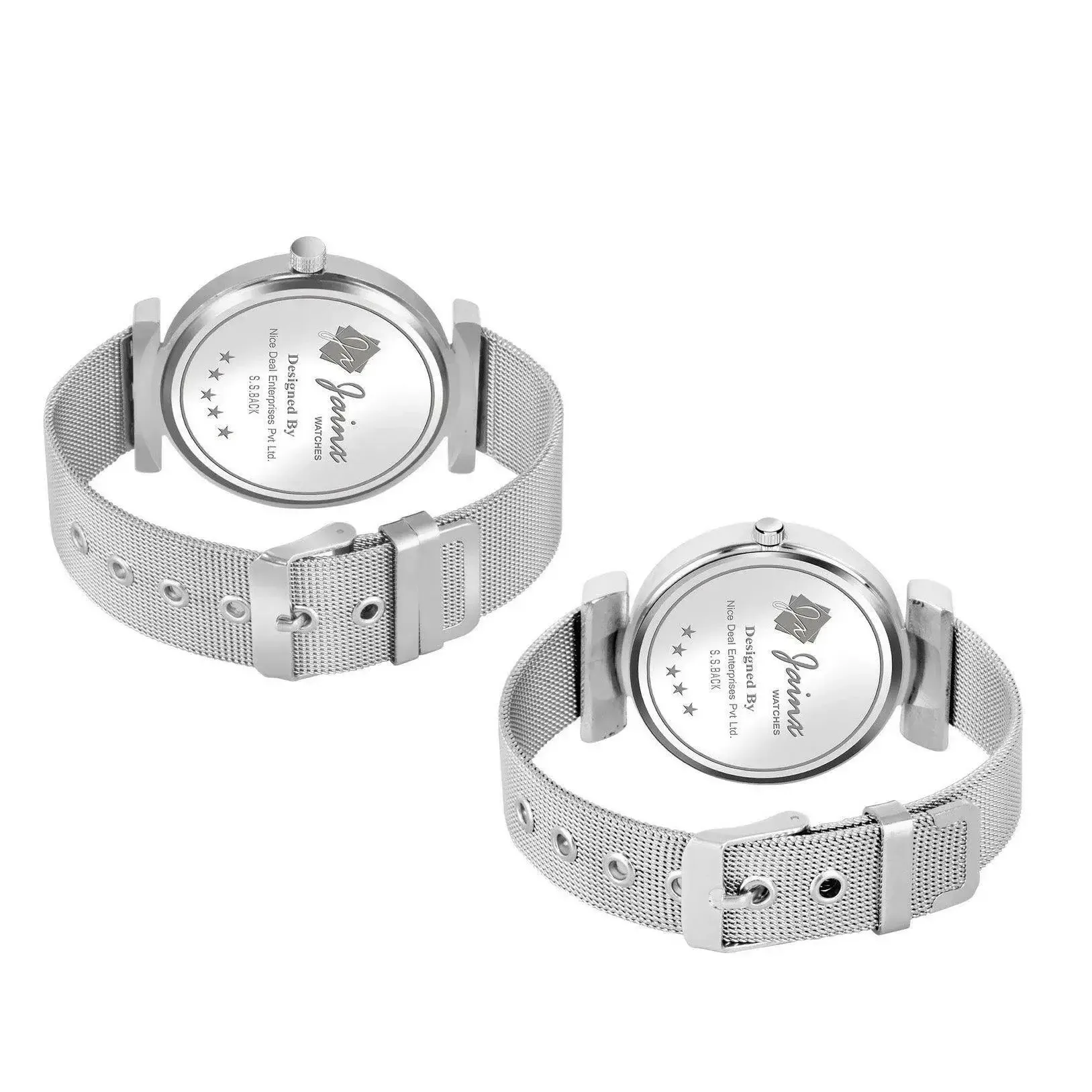 Couple's Blue Dial Silver Steel Mesh Chain Analog Watch - Jainx JC9402