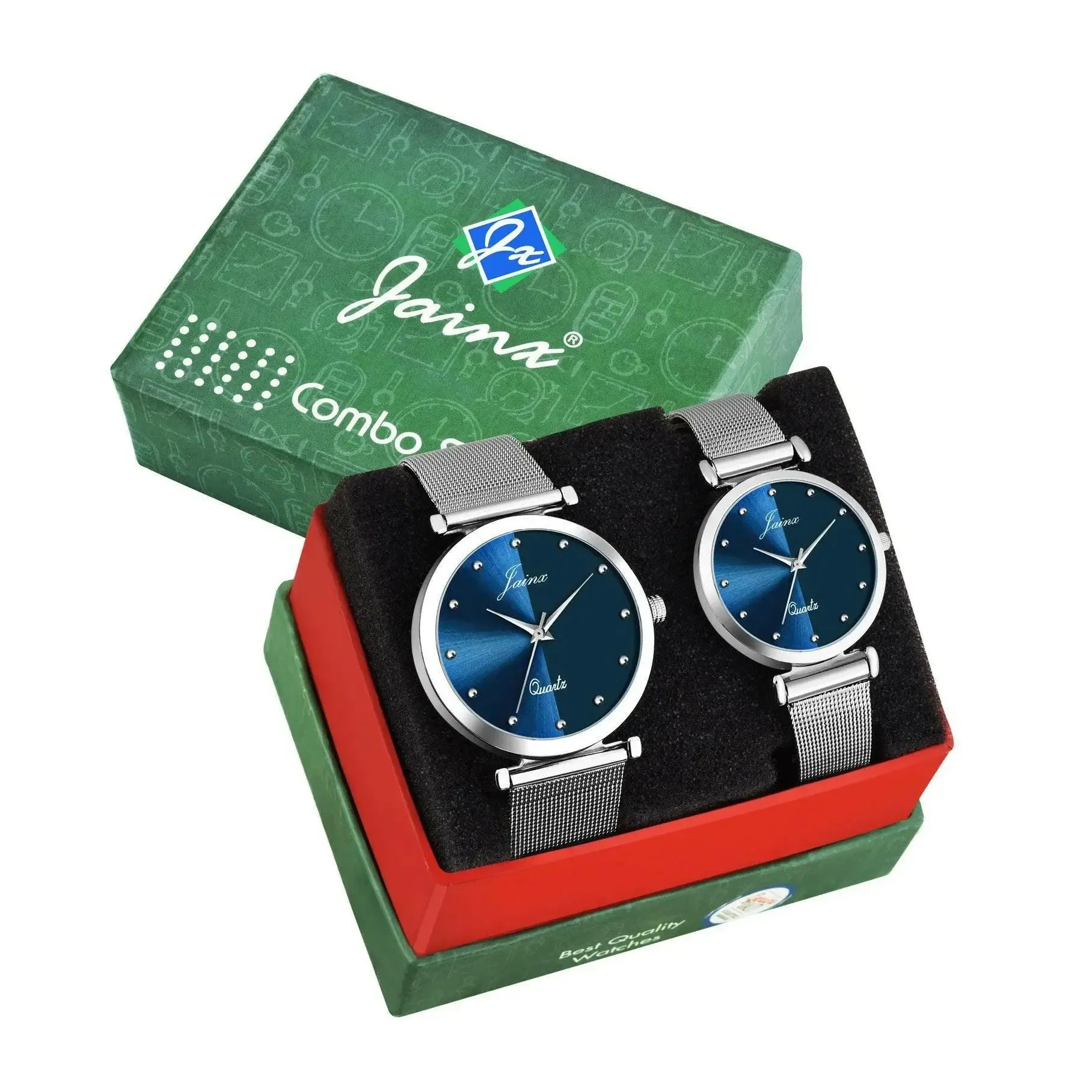 Couple's Blue Dial Silver Steel Mesh Chain Analog Watch - Jainx JC9402