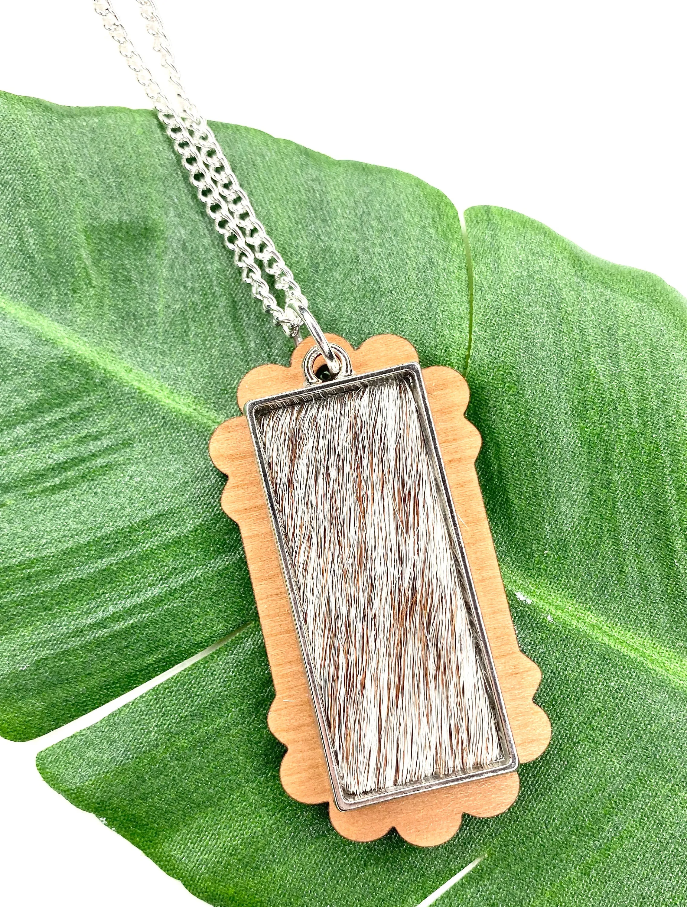 Cowhide Pendant Necklace, Boho Jewelry, Animal Print Jewelry, Rectangle Pendant, Long Necklace, Best Friend Gift Idea