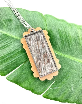 Cowhide Pendant Necklace, Boho Jewelry, Animal Print Jewelry, Rectangle Pendant, Long Necklace, Best Friend Gift Idea