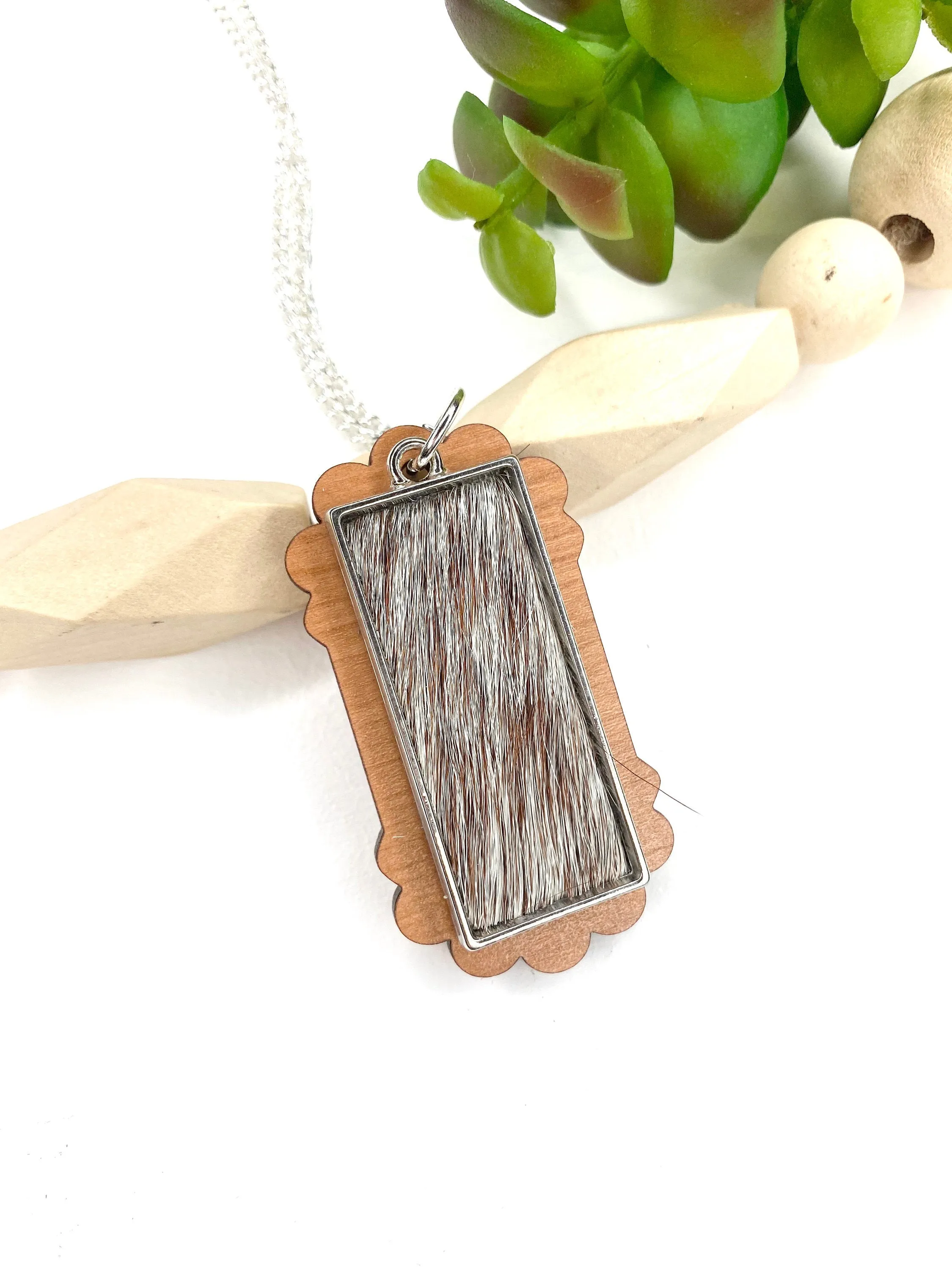 Cowhide Pendant Necklace, Boho Jewelry, Animal Print Jewelry, Rectangle Pendant, Long Necklace, Best Friend Gift Idea