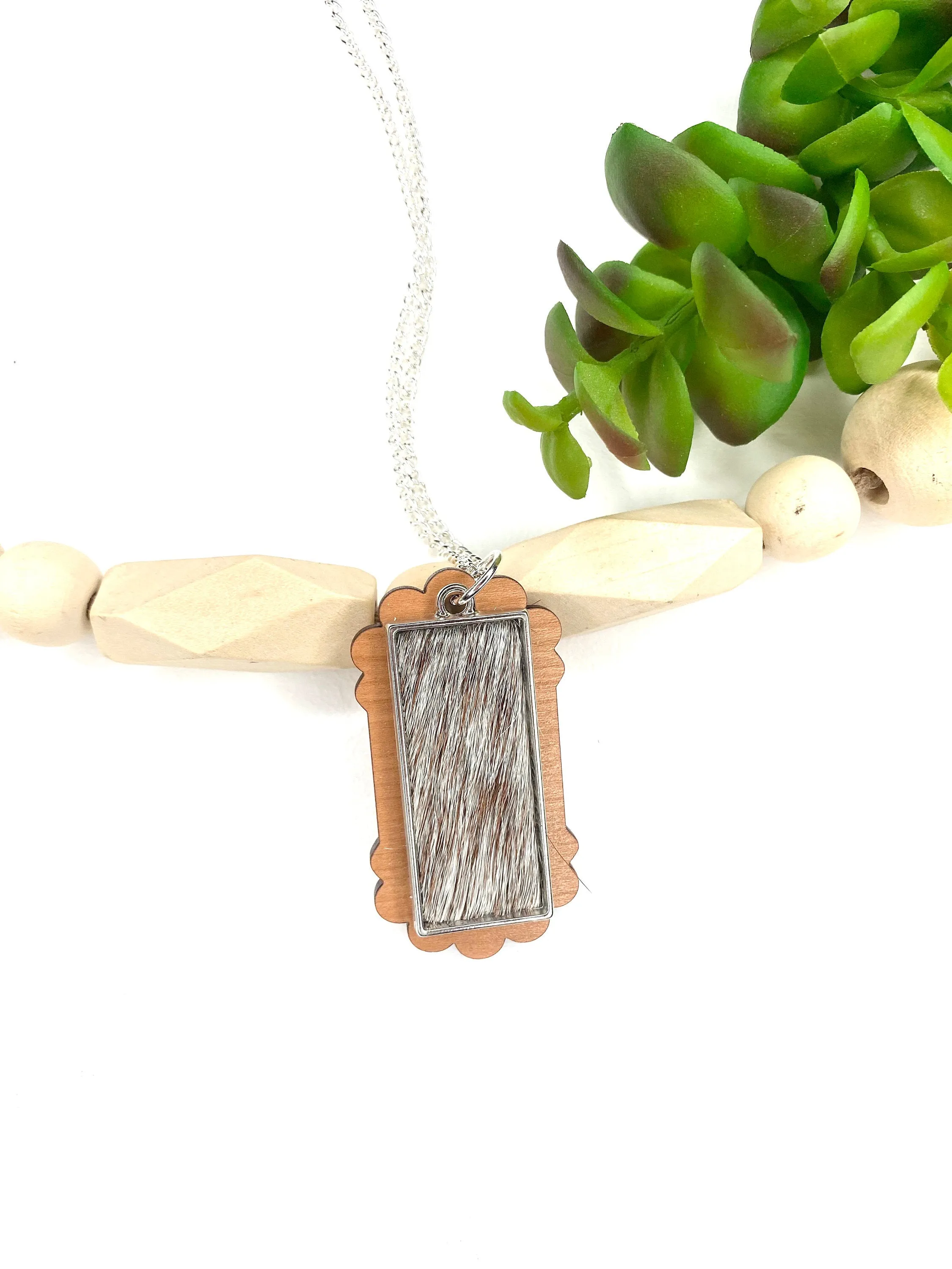 Cowhide Pendant Necklace, Boho Jewelry, Animal Print Jewelry, Rectangle Pendant, Long Necklace, Best Friend Gift Idea