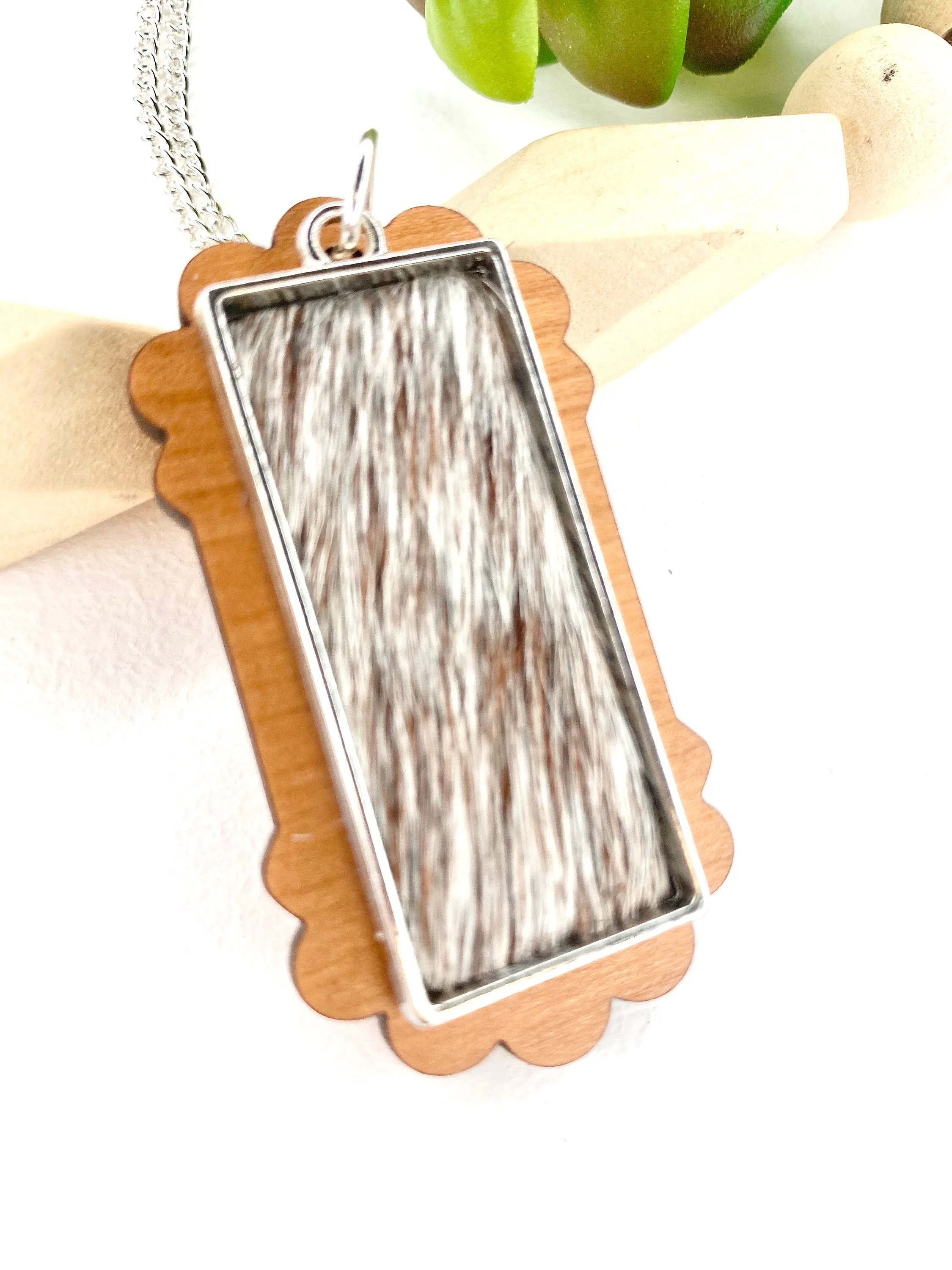 Cowhide Pendant Necklace, Boho Jewelry, Animal Print Jewelry, Rectangle Pendant, Long Necklace, Best Friend Gift Idea