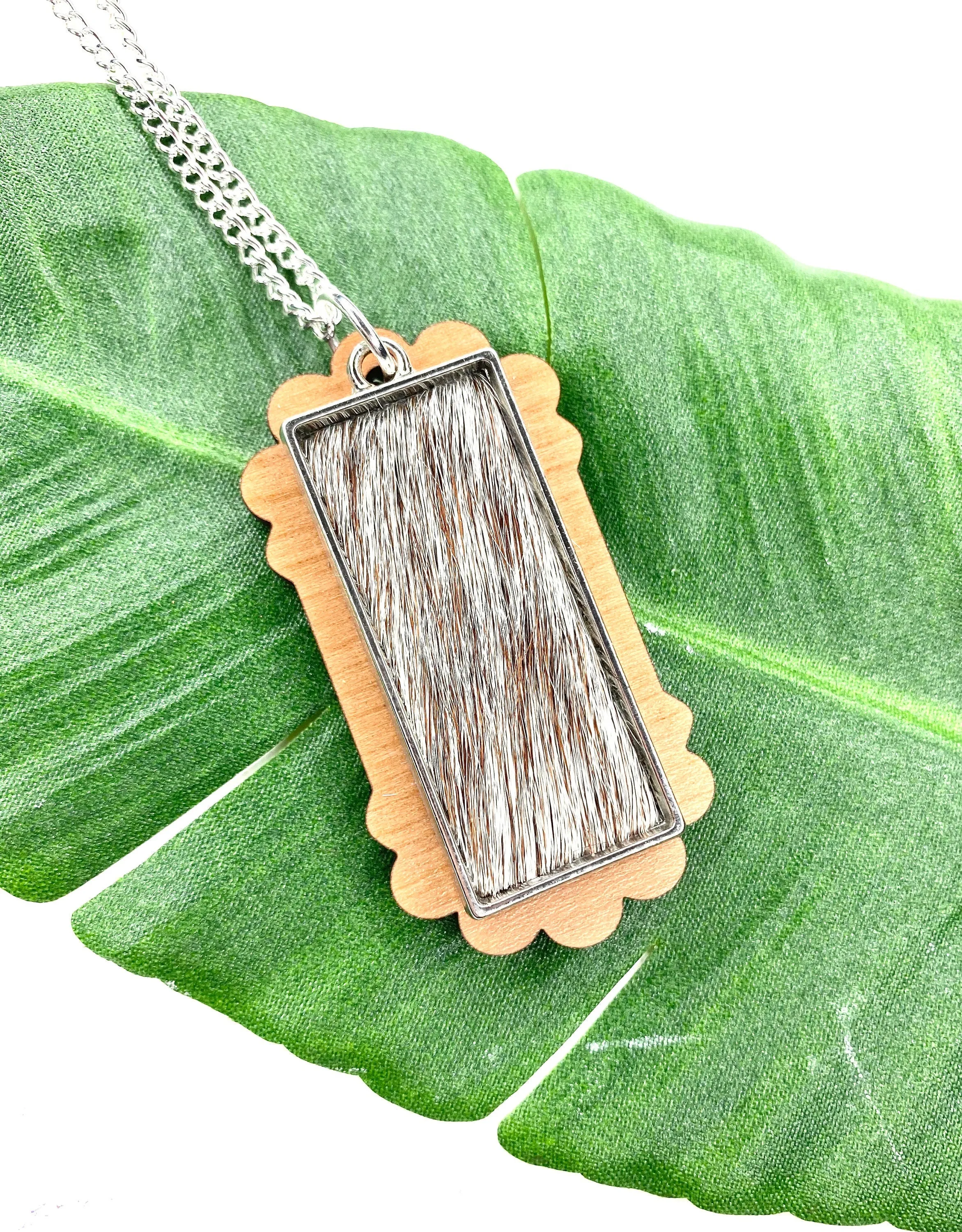 Cowhide Pendant Necklace, Boho Jewelry, Animal Print Jewelry, Rectangle Pendant, Long Necklace, Best Friend Gift Idea