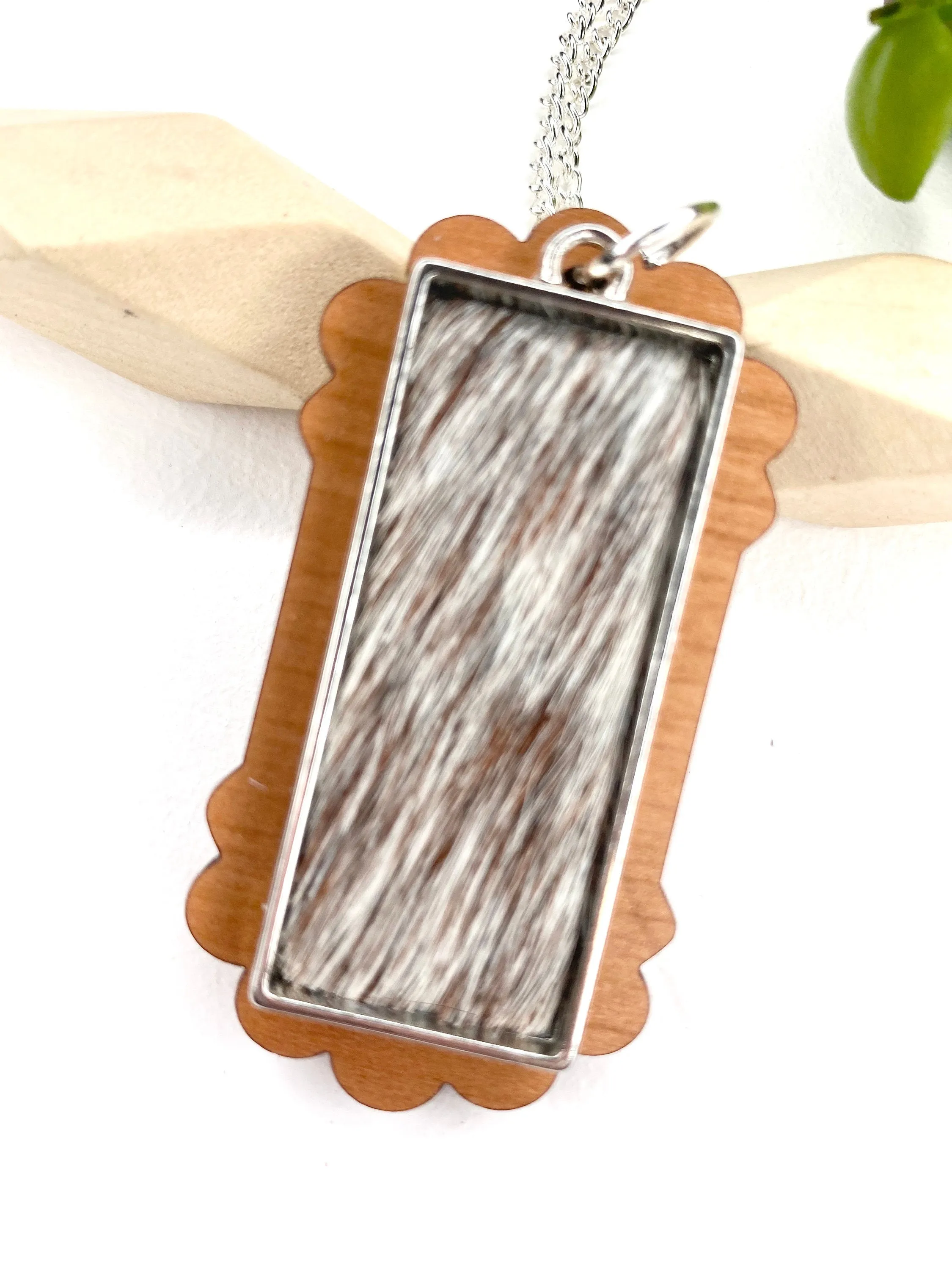 Cowhide Pendant Necklace, Boho Jewelry, Animal Print Jewelry, Rectangle Pendant, Long Necklace, Best Friend Gift Idea