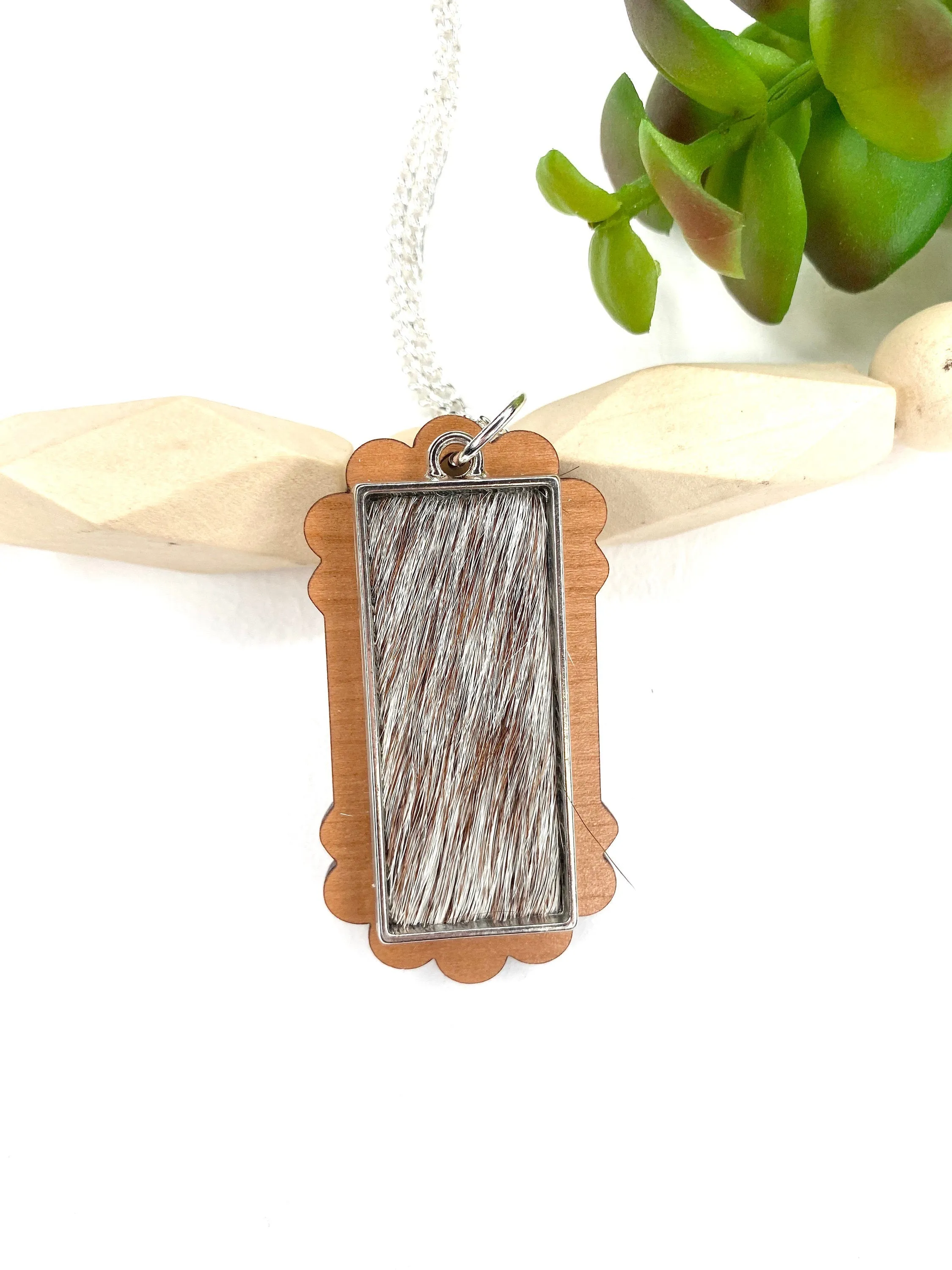 Cowhide Pendant Necklace, Boho Jewelry, Animal Print Jewelry, Rectangle Pendant, Long Necklace, Best Friend Gift Idea