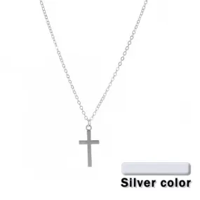Cross Necklace Simple Necklaces Jesus Women Chain Ladies Pendant Girls Jewelry Yellow Gold Color Vintage European Metal Collares