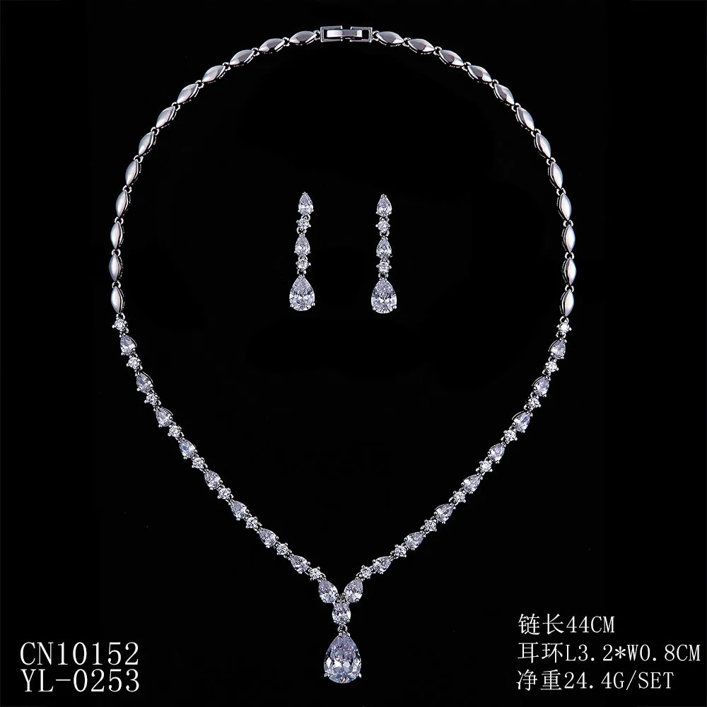 Cubic zirconia bride wedding necklace earring set top quality CN10152