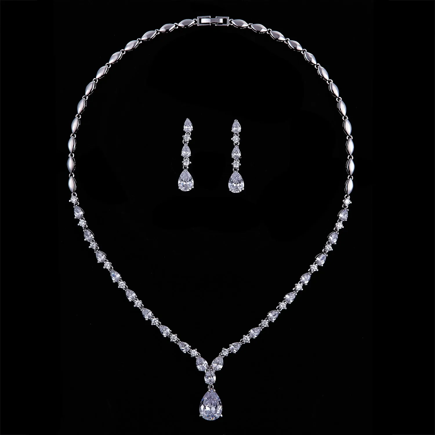 Cubic zirconia bride wedding necklace earring set top quality CN10152