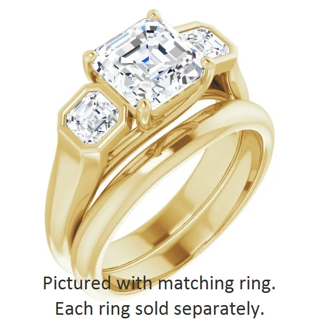 Cubic Zirconia Engagement Ring- The Alana Marie (Customizable 3-stone Cathedral Asscher Cut Design with Twin Asscher Cut Side Stones)