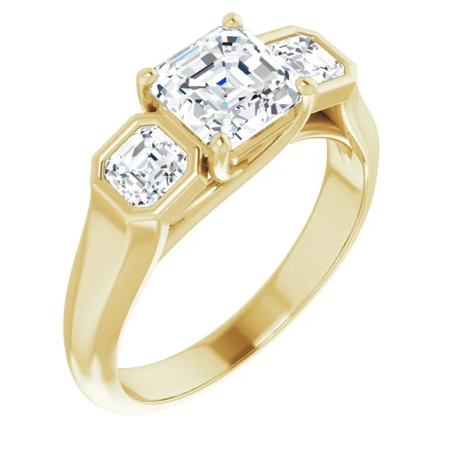 Cubic Zirconia Engagement Ring- The Alana Marie (Customizable 3-stone Cathedral Asscher Cut Design with Twin Asscher Cut Side Stones)