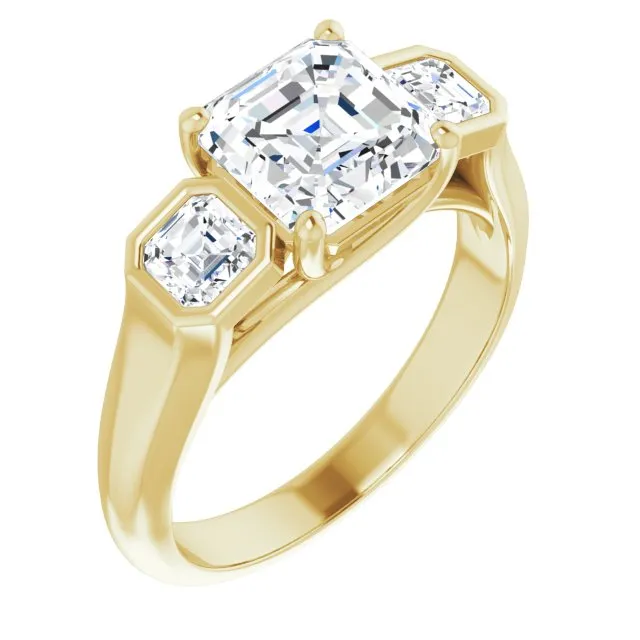 Cubic Zirconia Engagement Ring- The Alana Marie (Customizable 3-stone Cathedral Asscher Cut Design with Twin Asscher Cut Side Stones)