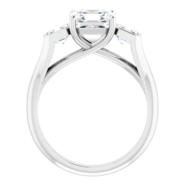 Cubic Zirconia Engagement Ring- The Alana Marie (Customizable 3-stone Cathedral Asscher Cut Design with Twin Asscher Cut Side Stones)